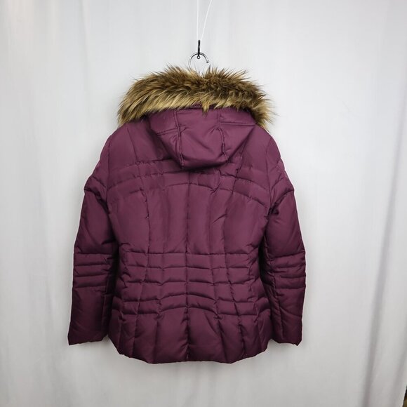 Calvin Klein Faux Fur Hooded Puffer Jacket - Plum - Size Medium - Picture 11 of 16